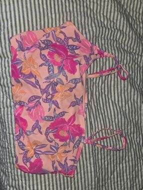 Pink Floral Bandeau Bikini Top with Adjustable Straps